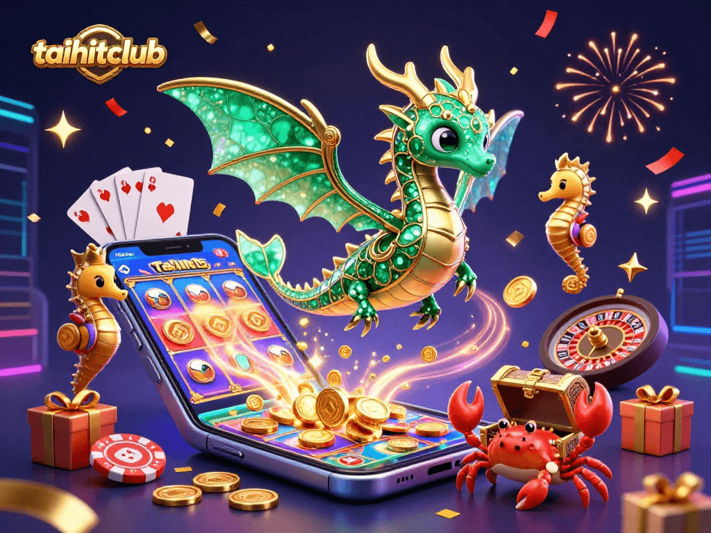 Engage with taihitclub's vibrant sea dragon casino scene featuring slot games and treasure elements.
