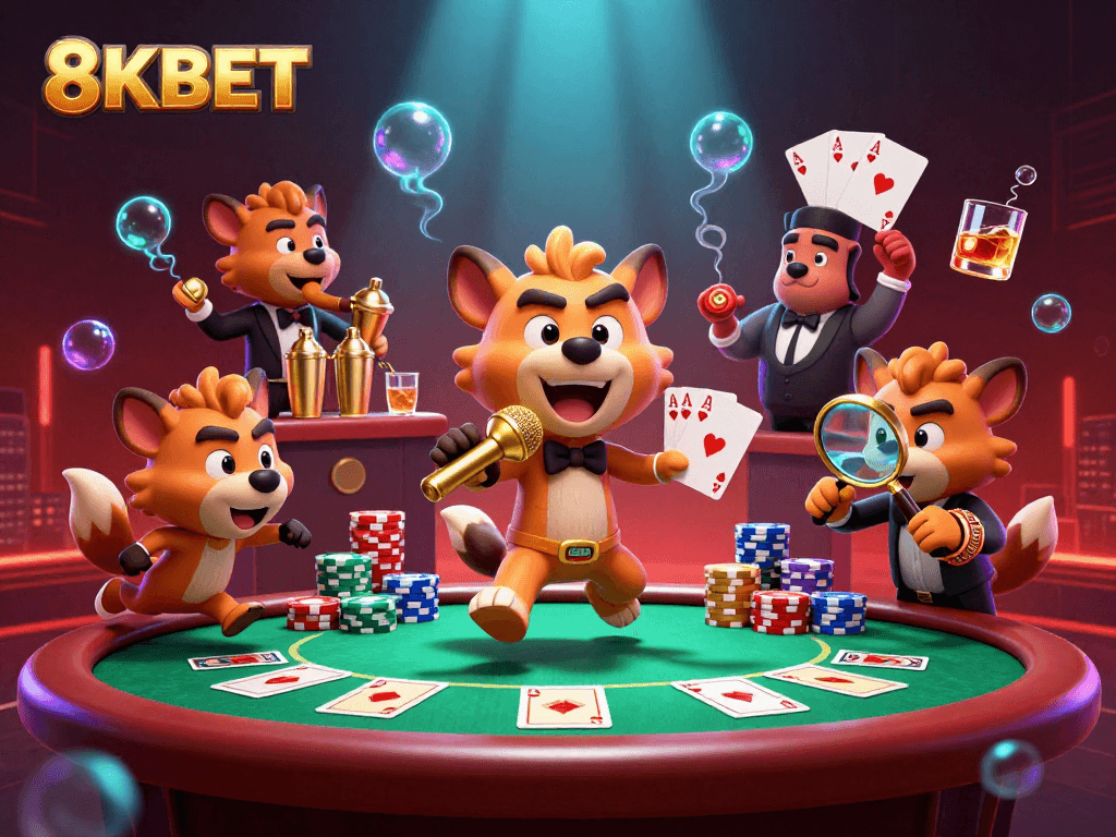8KBET hyenas bringing laughter to the casino with vibrant games and exciting interactions in a lively scene