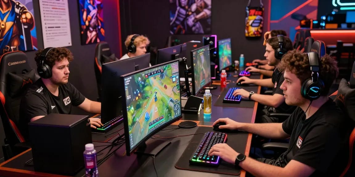 Players immersed in a competitive gaming session showcasing lucky77 branding and vibrant gaming gear.