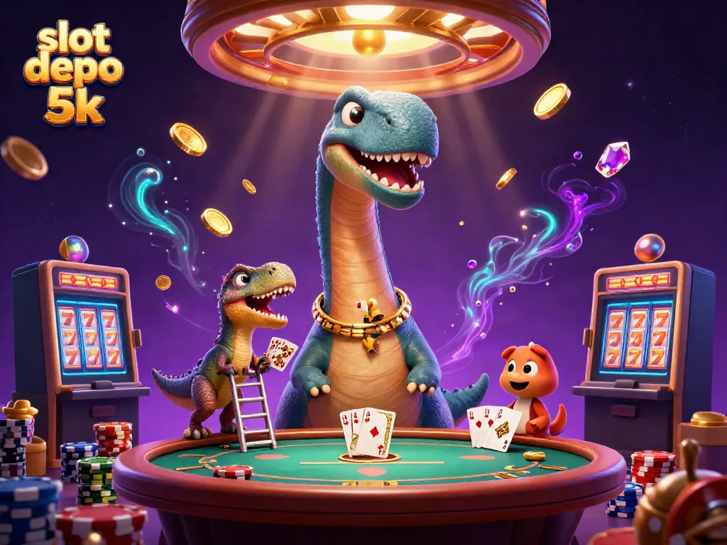 Experience excitement with slot depo 5k as the brontosaurus oversees a thrilling casino game.