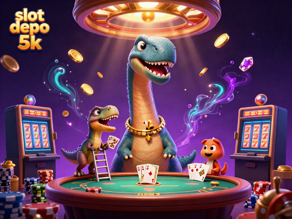 Experience excitement with slot depo 5k as the brontosaurus oversees a thrilling casino game.