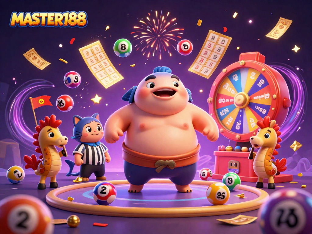 Join the excitement with MASTER188's underwater lottery game featuring colorful elements and fun characters.