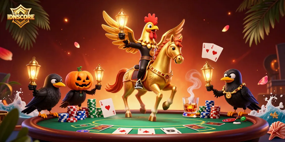 IDNSCORE players enjoying an exciting poker scene in a vibrant casino atmosphere with gold and color
