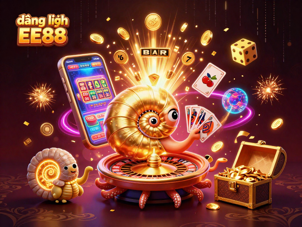 Experience đăng nhập EE88 with an energetic illustration filled with casino excitement and vibrant imagery.