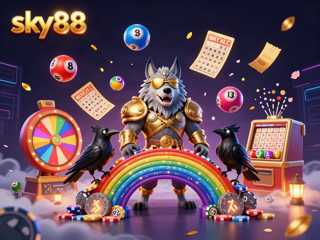 Experience thrilling gameplay with sky88's vibrant 3D casino scene featuring Odin and his ravens.