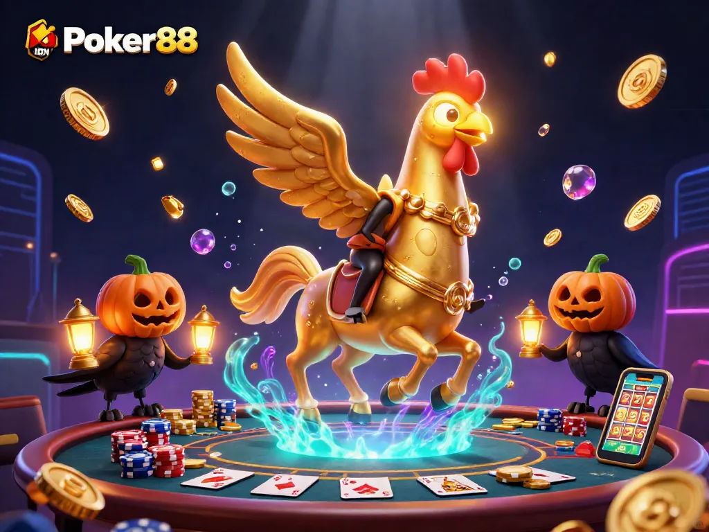 Experience the thrill of Poker88 IDN in a vibrant casino scene with golden dynamic elements.