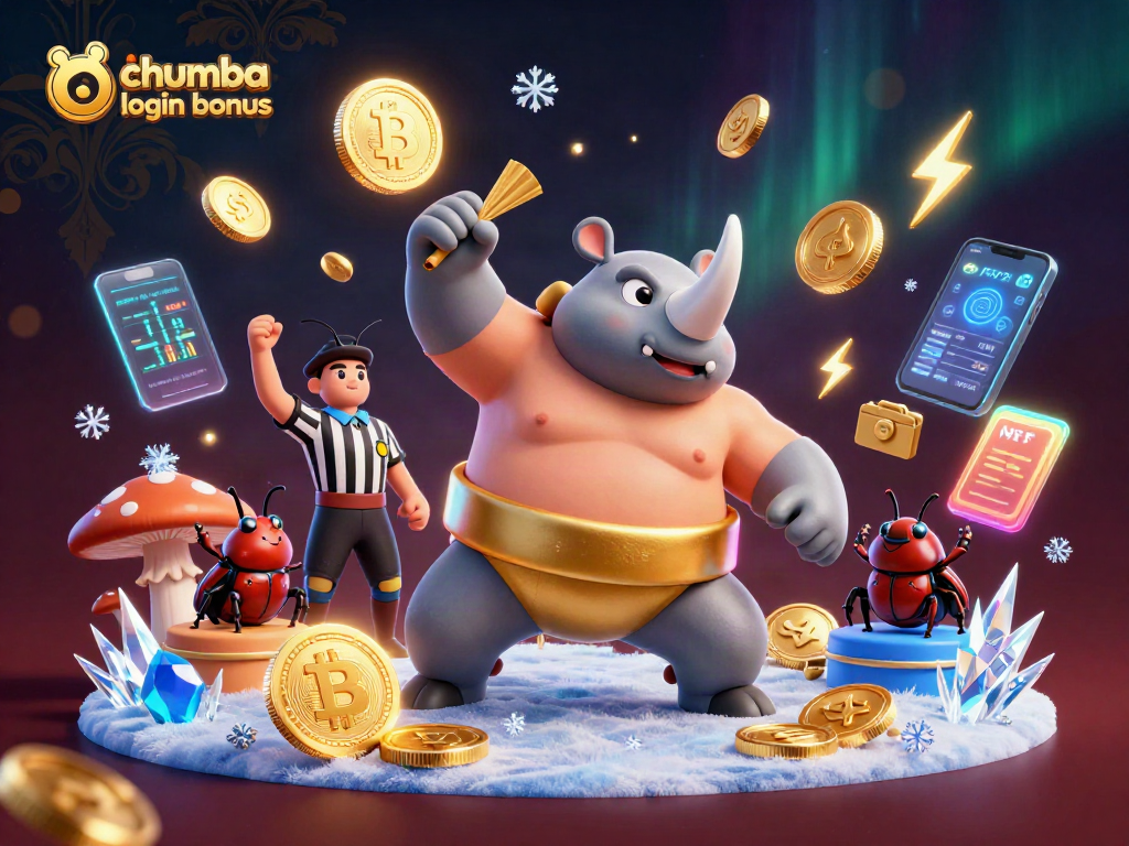 Experience the chumba casino login bonus with golden coins flying from a sumo beetle champion