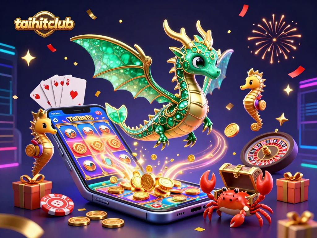 Engage with taihitclub's vibrant sea dragon casino scene featuring slot games and treasure elements.