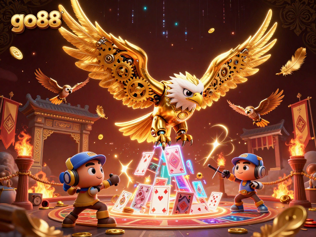 Engage with go88 through vibrant 3D casino-themed illustration showcasing animated characters in a dynamic gambling scene.
