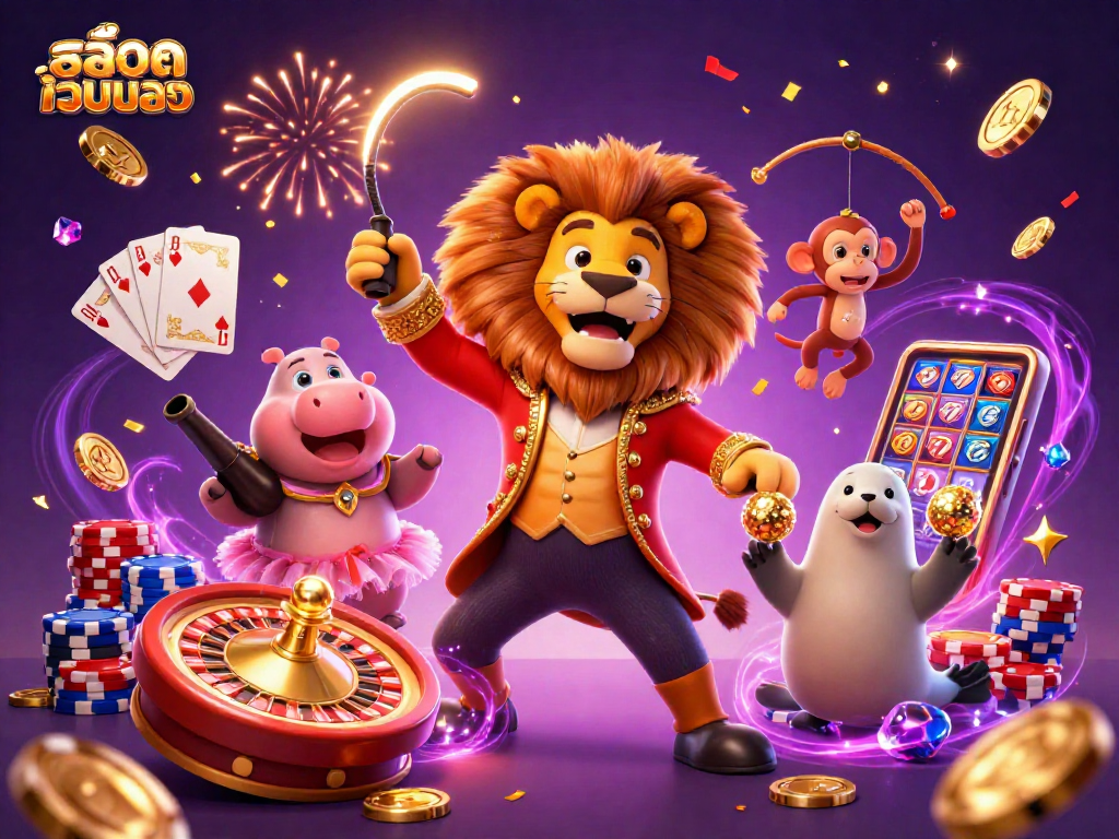 Play exciting games at สล็อตเว็บตรง with vibrant, animated casino characters illustrated in 3D.
