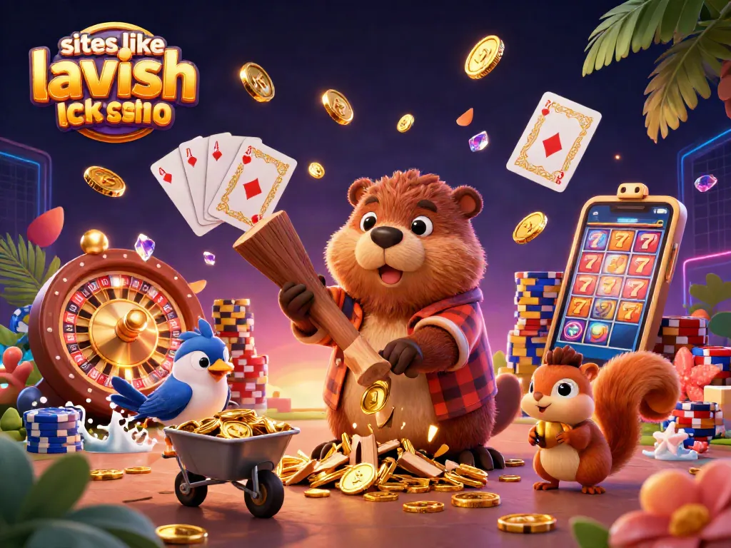 Spin and win at sites like lavish luck casino with vibrant 3D characters and cascading coins.