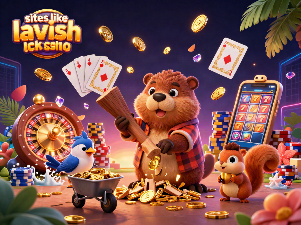 Spin and win at sites like lavish luck casino with vibrant 3D characters and cascading coins.