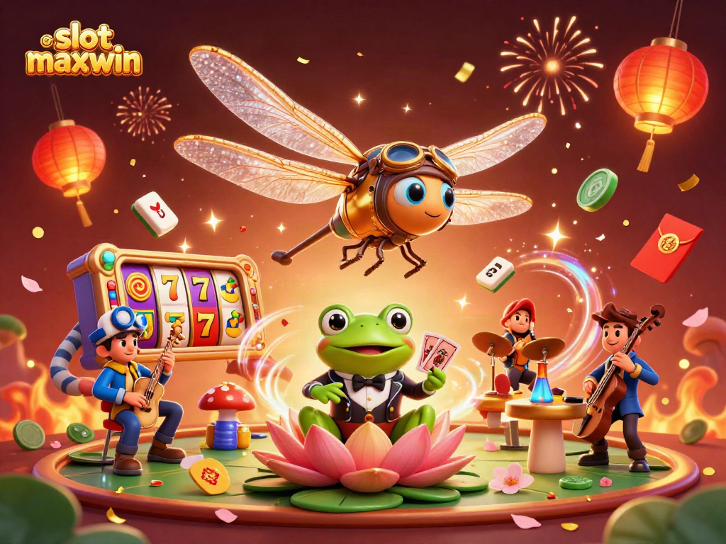 Experience thrilling slot maxwin action with our vibrant 3D casino illustration featuring dynamic characters.