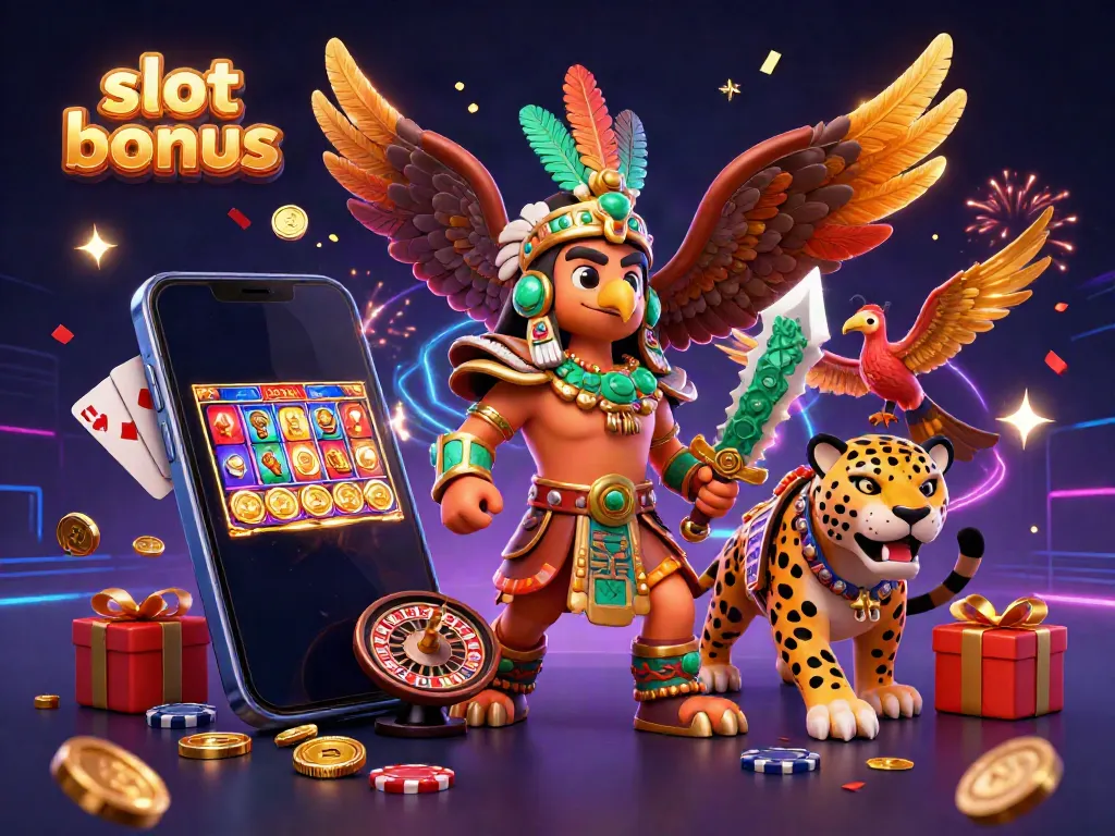 Experience winning excitement with slot bonus opportunities in this vibrant 3D casino scene.