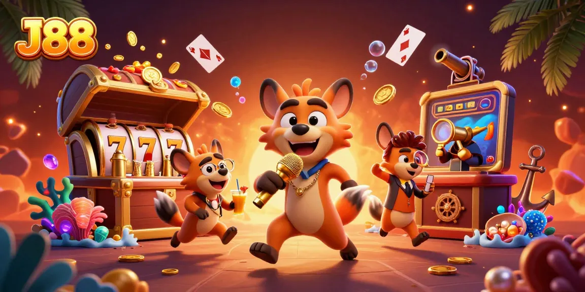 J88 hyena casino scene with vibrant elements showcasing games and comedy atmosphere.