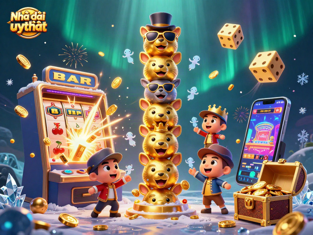 Engaging 3D illustration showcasing Nhà cái uy tín with vibrant casino themes and dynamic gaming elements.