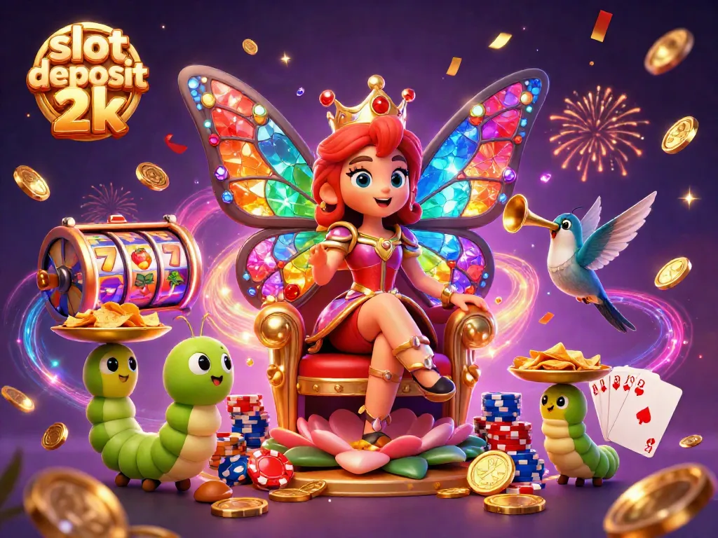 Experience the thrill of slot deposit 2k with vibrant characters in a celebratory casino scene.