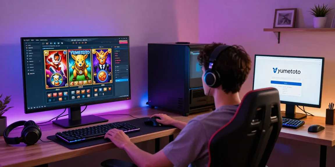 Engaging online gaming experience with YUMETOTO slot games displayed on laptop, capturing the essence of yume toto gaming.