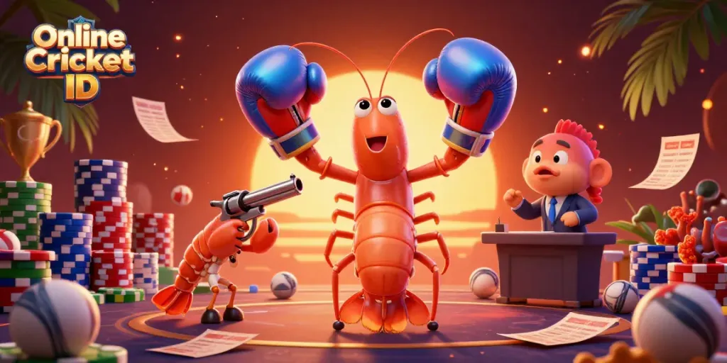 Experience online cricket betting action with a lively scene showcasing the Online Cricket ID amidst vibrant colors and dynamic game elements.