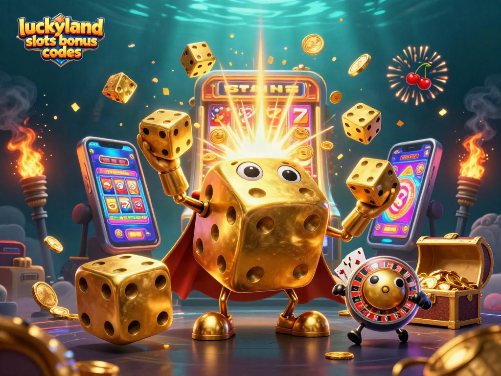 Spin jackpots with luckyland slots bonus codes in a vibrant 3D casino scene bursting with excitement.
