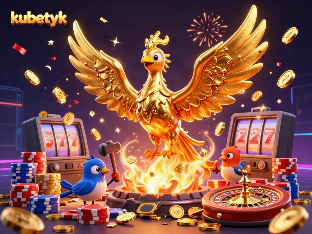 Experience the excitement of kubetyk with a golden phoenix and casino elements in action.