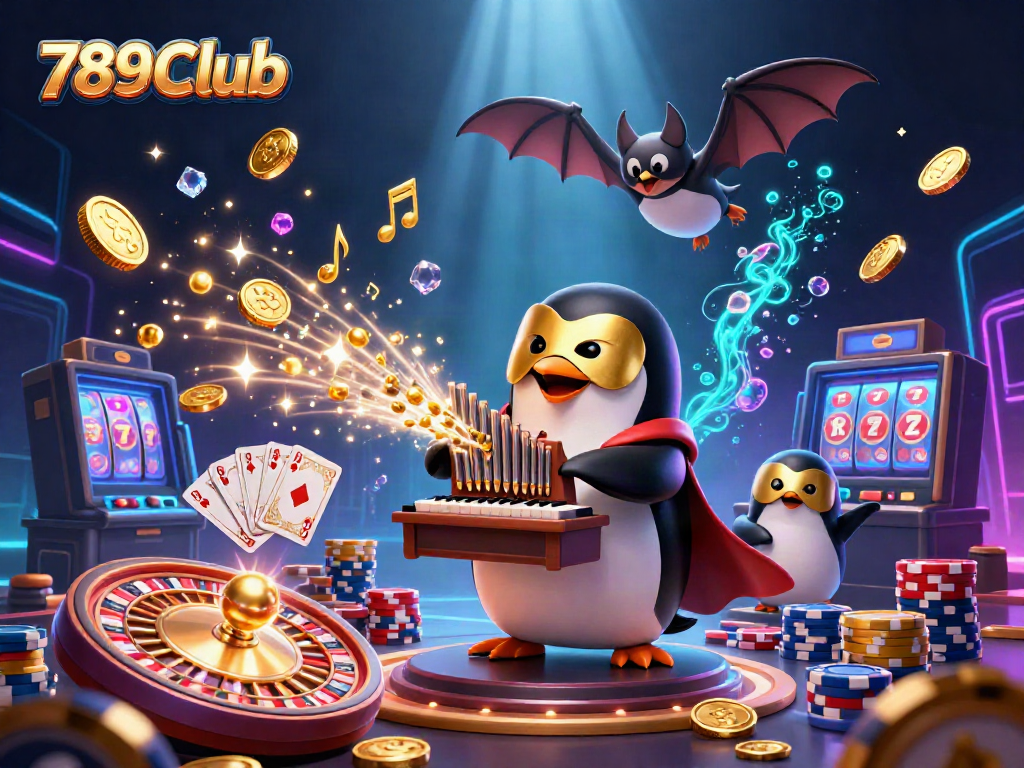 Experience thrilling gameplay with 789Club's vibrant casino scene full of cascading coins and animated characters.