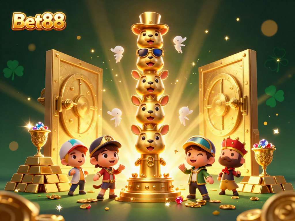 Experience the excitement of Bet88 with a vibrant 3D casino illustration showcasing animated elements.