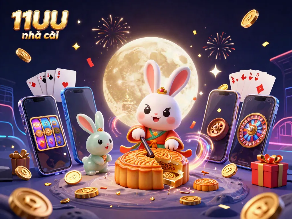 Engage in thrilling games at 11UU nhà cái with a vibrant illustration featuring playful 3D characters and casino elements.
