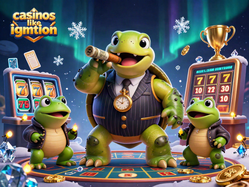 Experience the excitement of casinos like ignition in this lively 3D illustration featuring a snapping turtle and bullfrog enforcers.