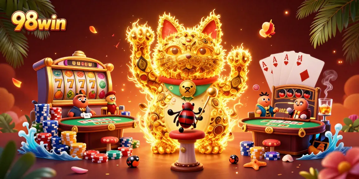 Experience the excitement of winning with 98win in this vibrant, dynamic casino scene.
