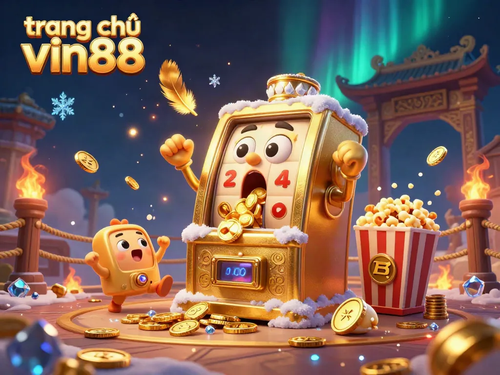 Experience the excitement at trang chủ vin88 with a golden slot machine hitting its jackpot!