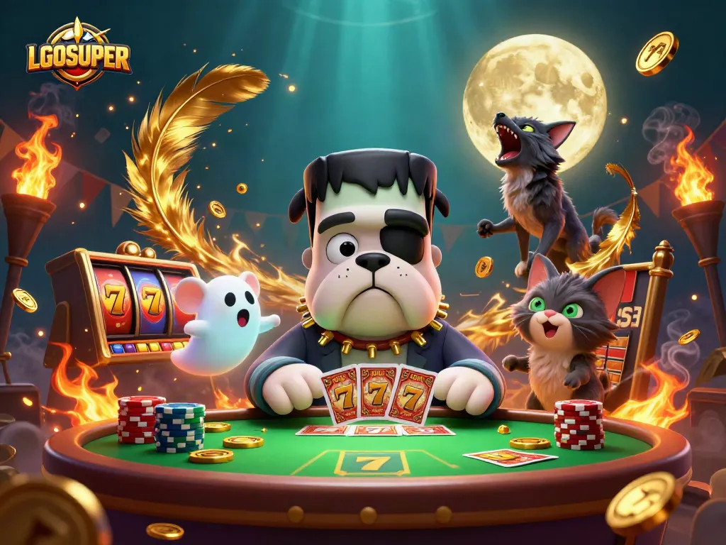 Engage with LGOSUPER at a lively casino table featuring unique cartoon characters and dynamic game elements.