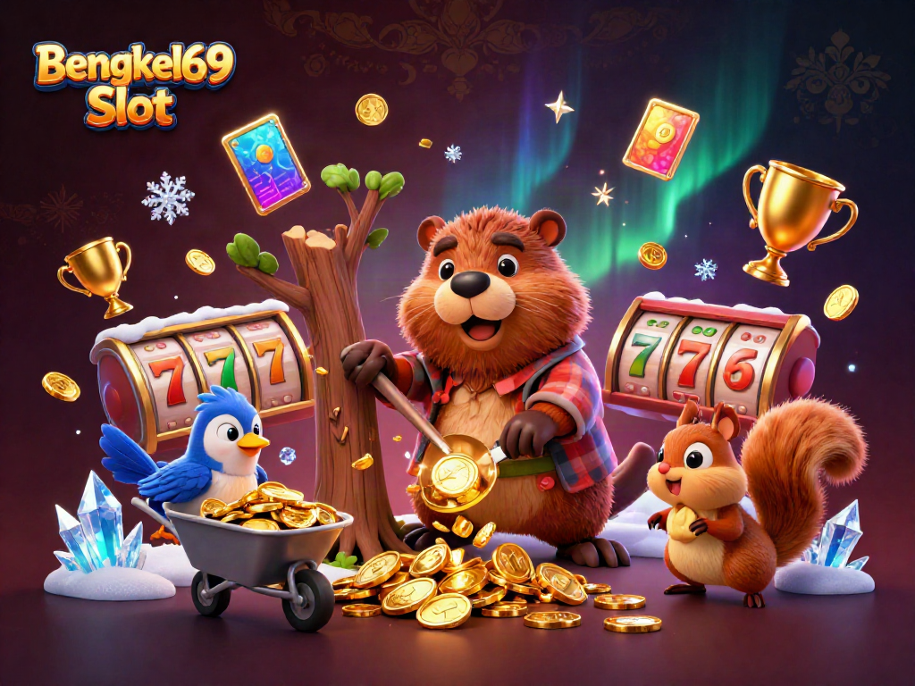 Engage with the Bengkel69 Slot theme in a vivid 3D cartoon scene with fun characters and slot elements.