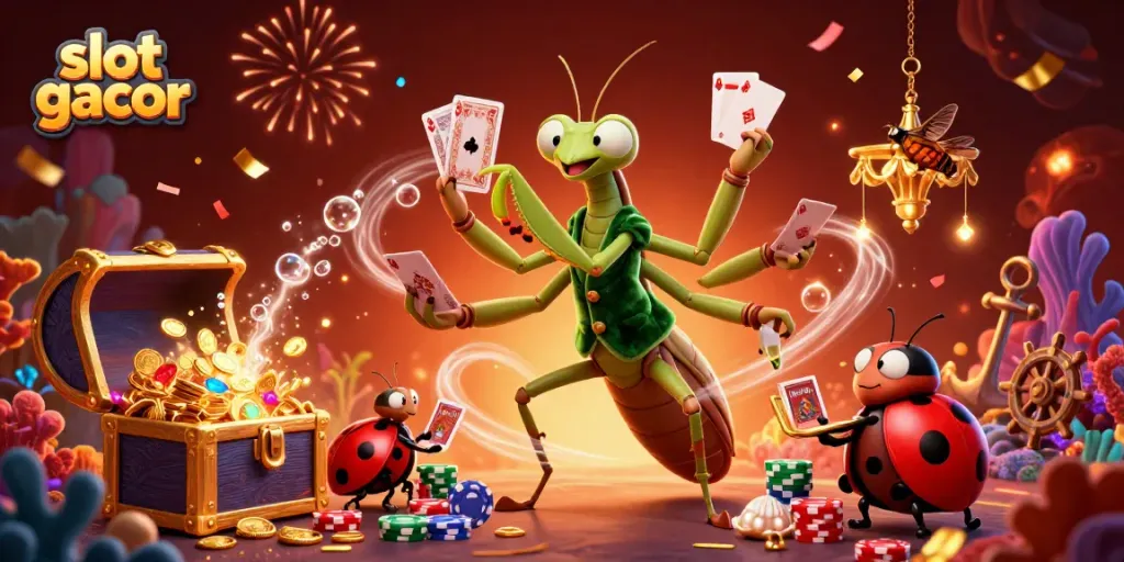 Experience thrilling slot gacor action with a whimsical casino scene featuring engaging characters and vibrant elements.