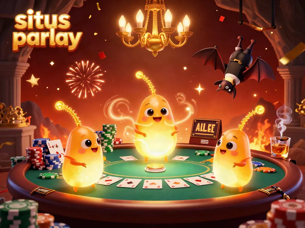 Experience exciting situs parlay action in a vibrant cave casino lit by glowworms and a bat dealer.