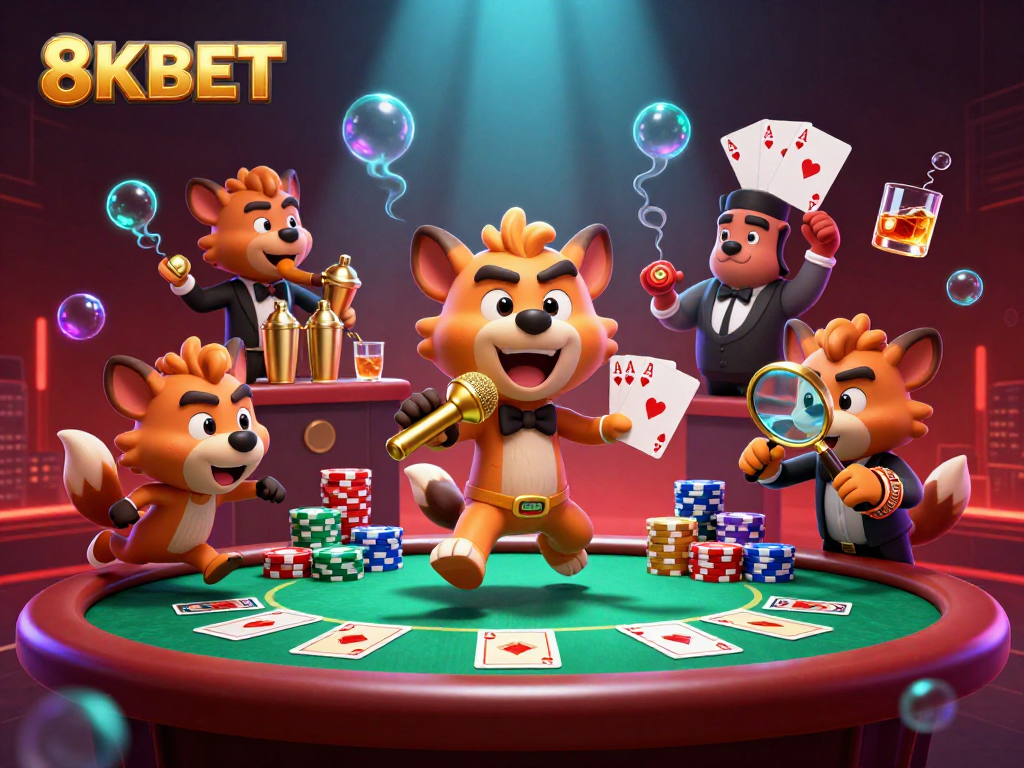 8KBET hyenas bringing laughter to the casino with vibrant games and exciting interactions in a lively scene