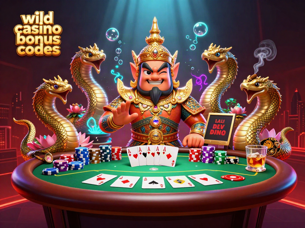 Engage with wild casino bonus codes through an exciting poker scene filled with vibrant characters and elements.