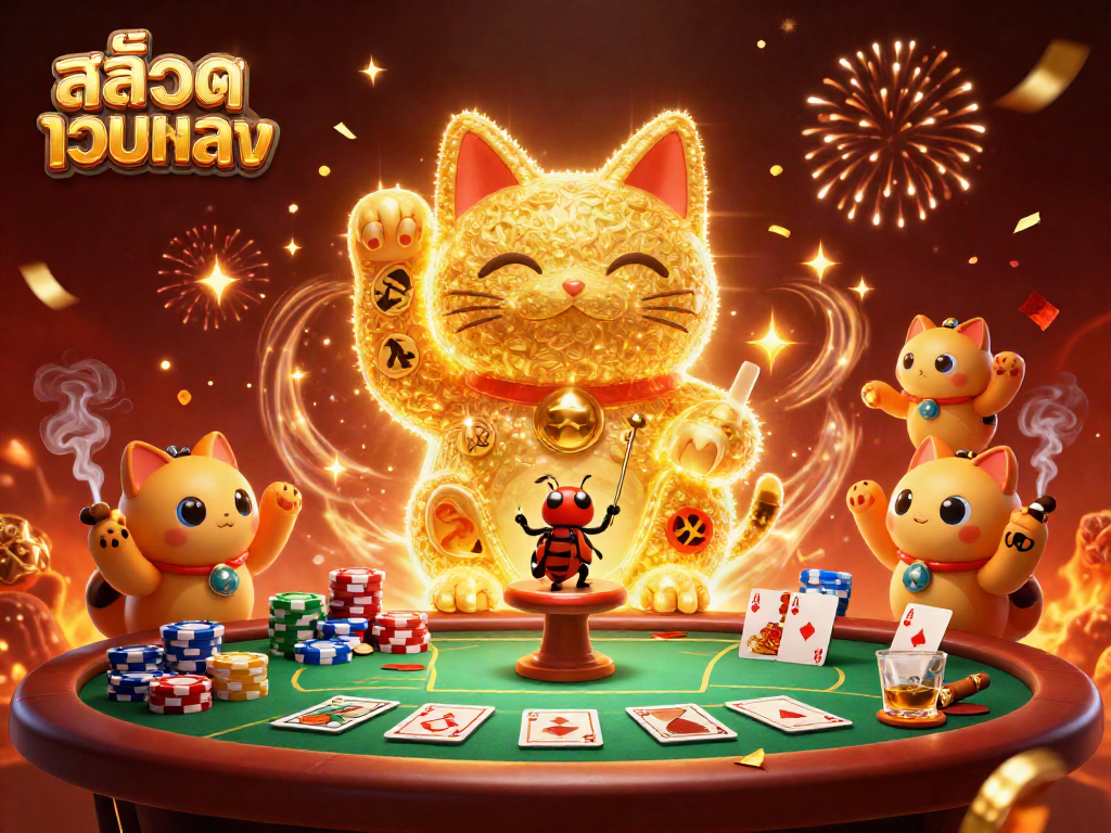เล่นสล็อตบนสล็อตเว็บตรงด้วยแมวโชคดีและสัญลักษณ์คาสิโนที่ลอยขึ้น