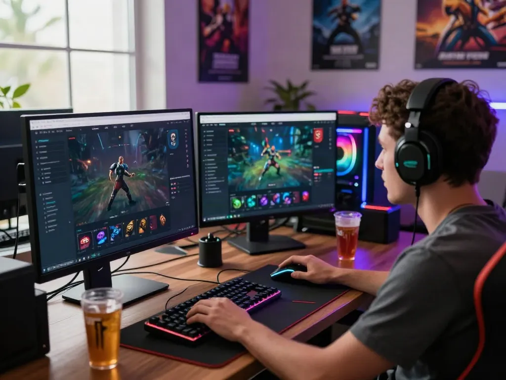 A80 website gaming setup with user engaging in gameplay, showcasing vibrant interface and gaming accessories.