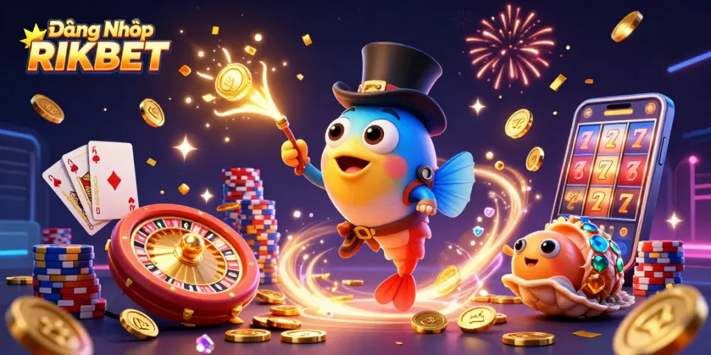 Play games at Đăng Nhập RIKBET with golden coins flying around, showcasing the excitement of online betting.