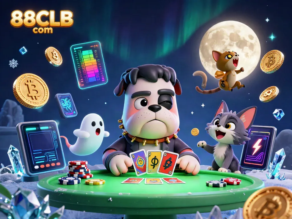 Engage in thrilling card games with 88CLB com's lively 3D cartoon casino scene featuring unique characters and vibrant elements.