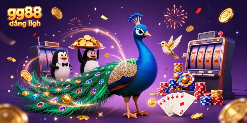 Experience dynamic gaming with gg88 đăng nhập, featuring colorful casino elements and lively characters.