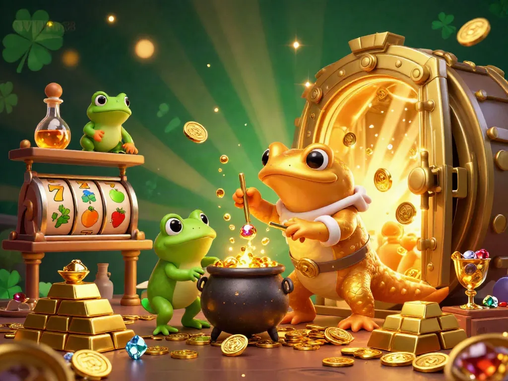 Engage in thrilling gameplay at WIN88 with vibrant slot reels and gold coins bursting from a magical scene.