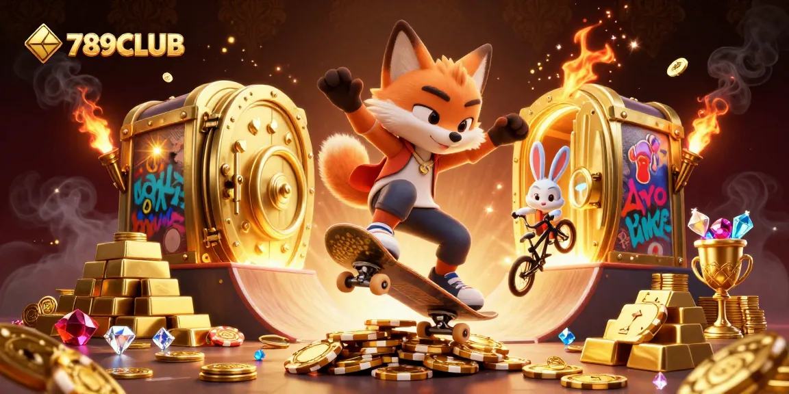 Engage with 789CLUB's thrilling 3D cartoon illustration showcasing vibrant casino elements and characters.
