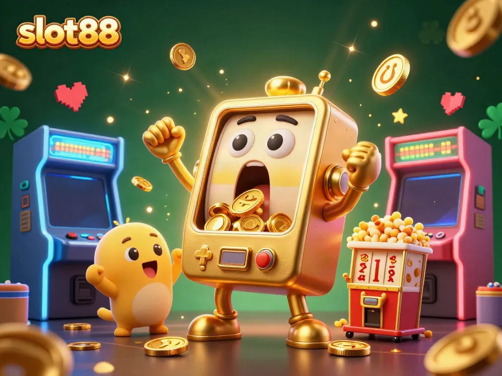 Slot88 menyajikan pengalaman bermain slot dengan suasana meriah dari mesin slot dan tema kasino.