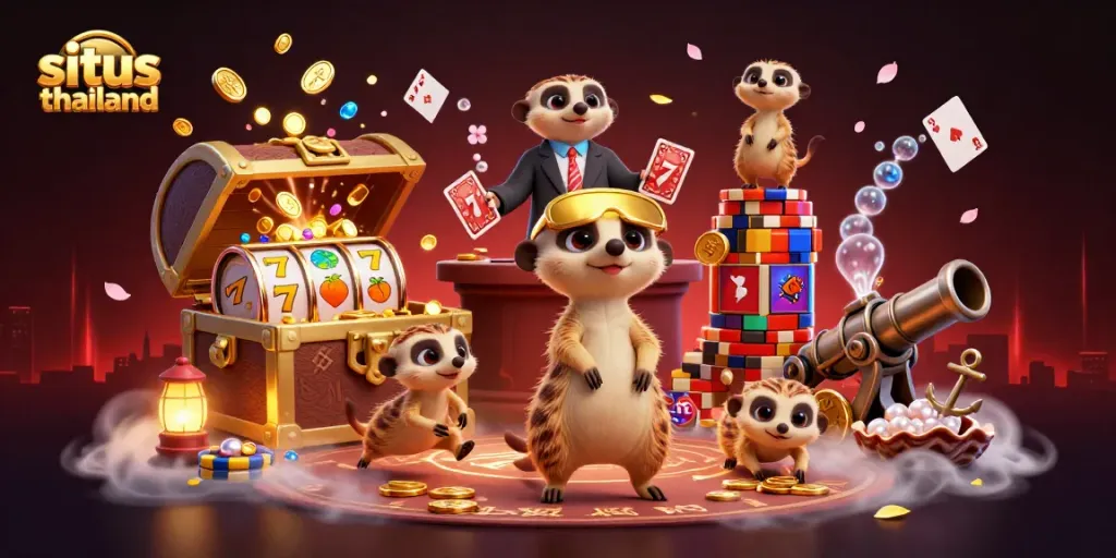 Experience the vibrant gameplay of situs thailand with lively meerkats managing a casino filled with treasures.