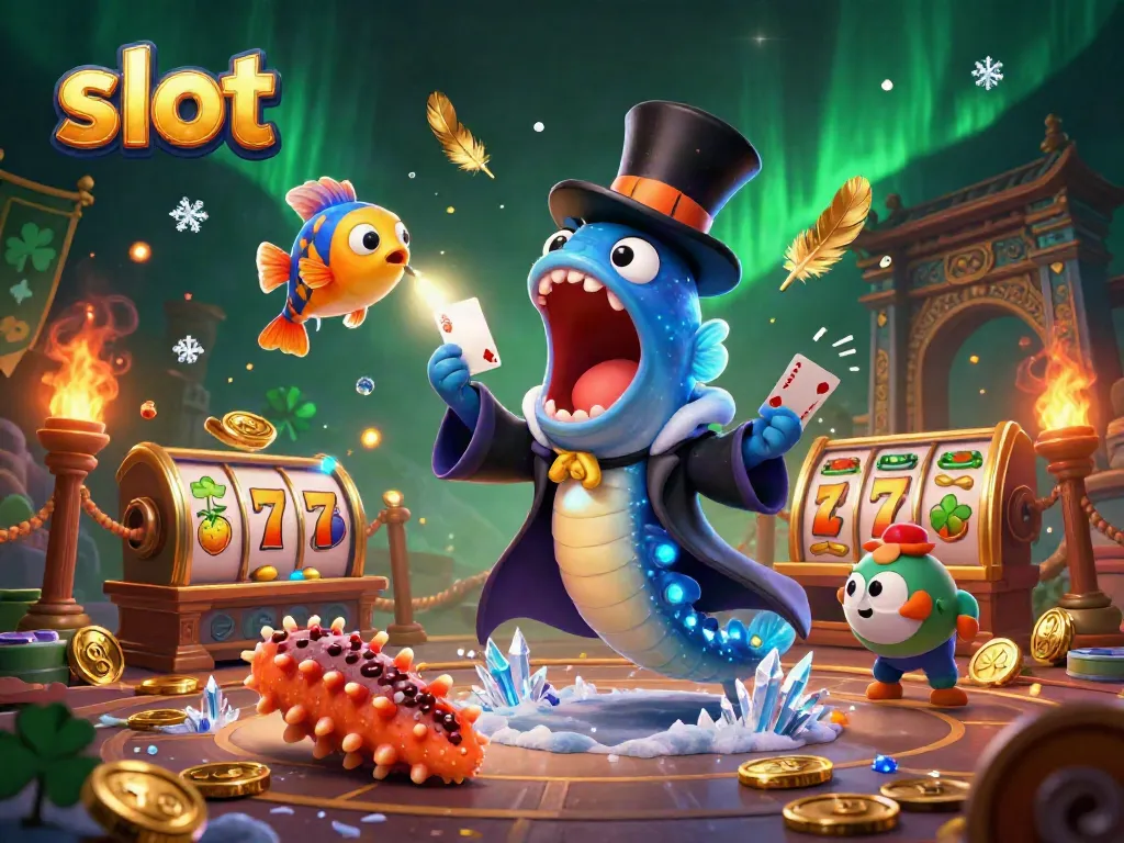 Genggam slot kemenangan dengan gulper eel dan anglerfish dalam pertunjukan sulap di kasino laut dalam.