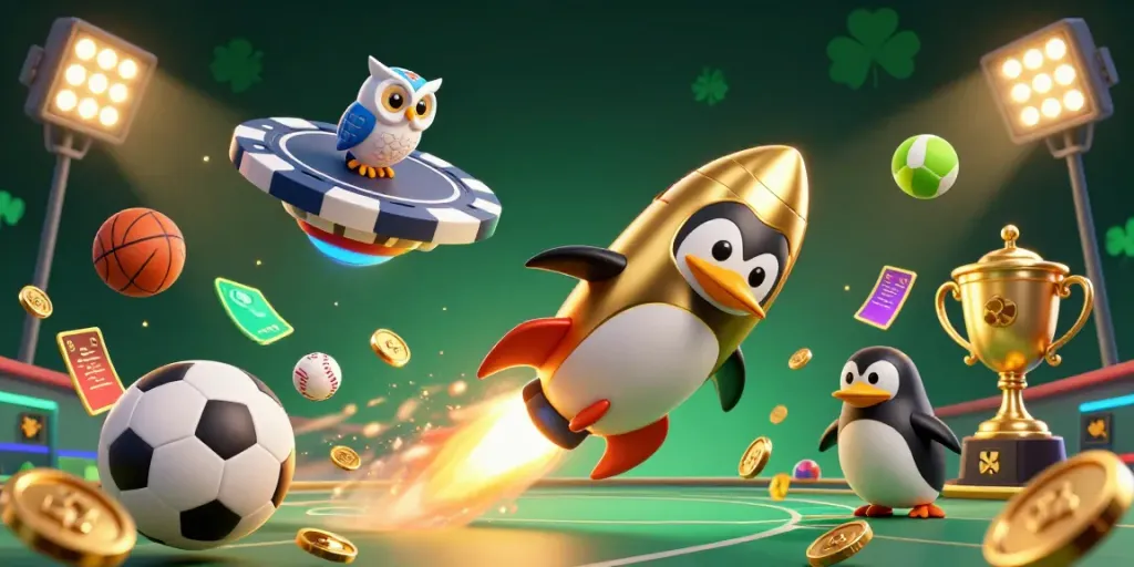 Engage in a thrilling CS2 Gambling Site experience with colorful elements and a dynamic golden penguin.