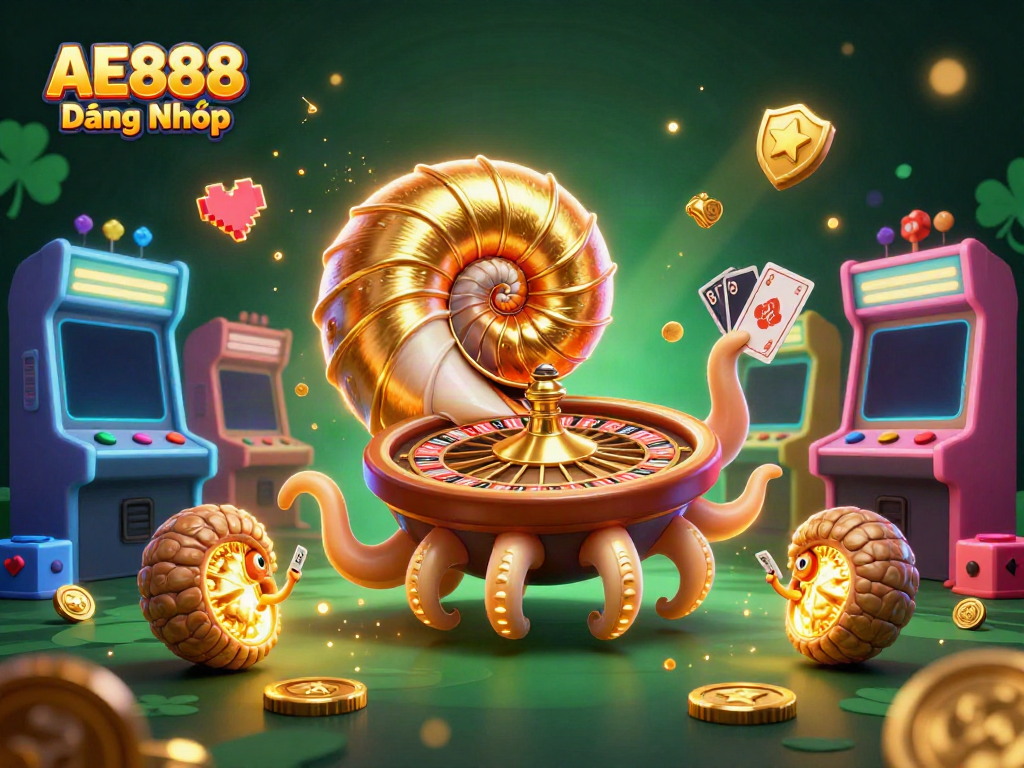 Win big at AE888 Đăng Nhập with a 3D casino illustration showcasing vibrant gaming elements.