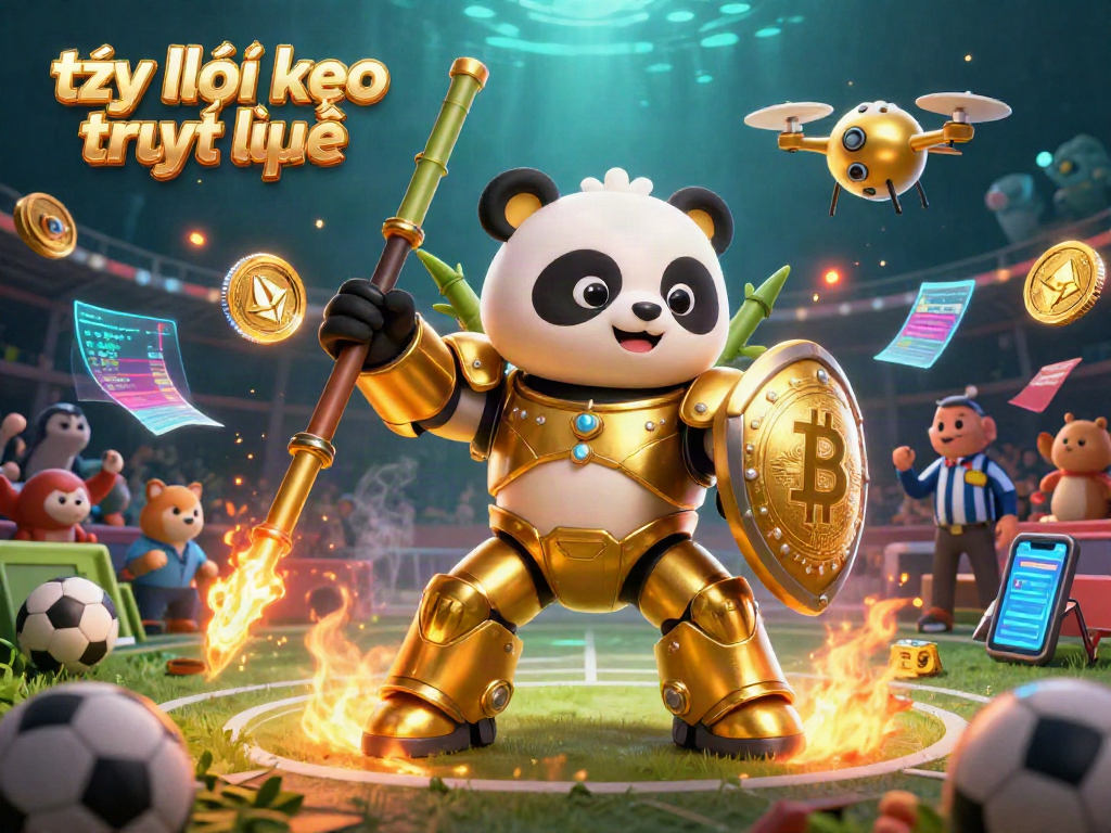 Catch the excitement of tỷ lệ kèo trực tuyến with a dynamic golden panda battling in a vibrant sports arena.